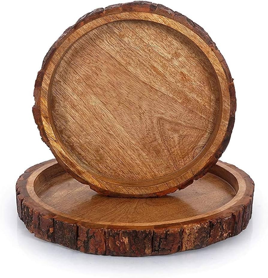indiancraftsbykanika Set of 2 Wooden Platter for Serving & Storage/home decor/flowers/fruits